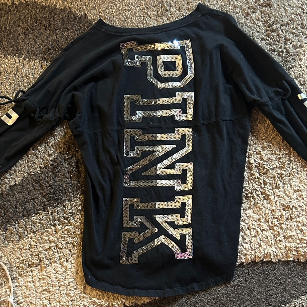PINK Victoria's Secret Black and Silver Long Sleeve Tee